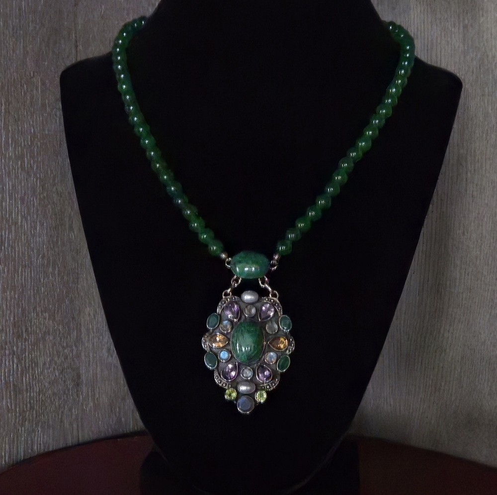 Nicky Butler RAJ LIMITED EDITION 925 Sterling Silver Green Chalcedony Necklace